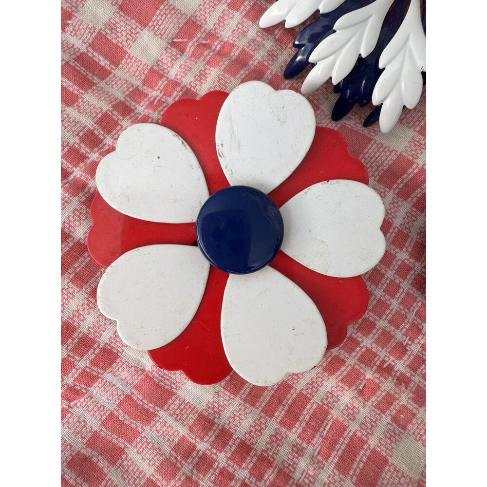 Red White & Blue Enamel Flower Pins Vintage Lot - Picture 15 of 16
